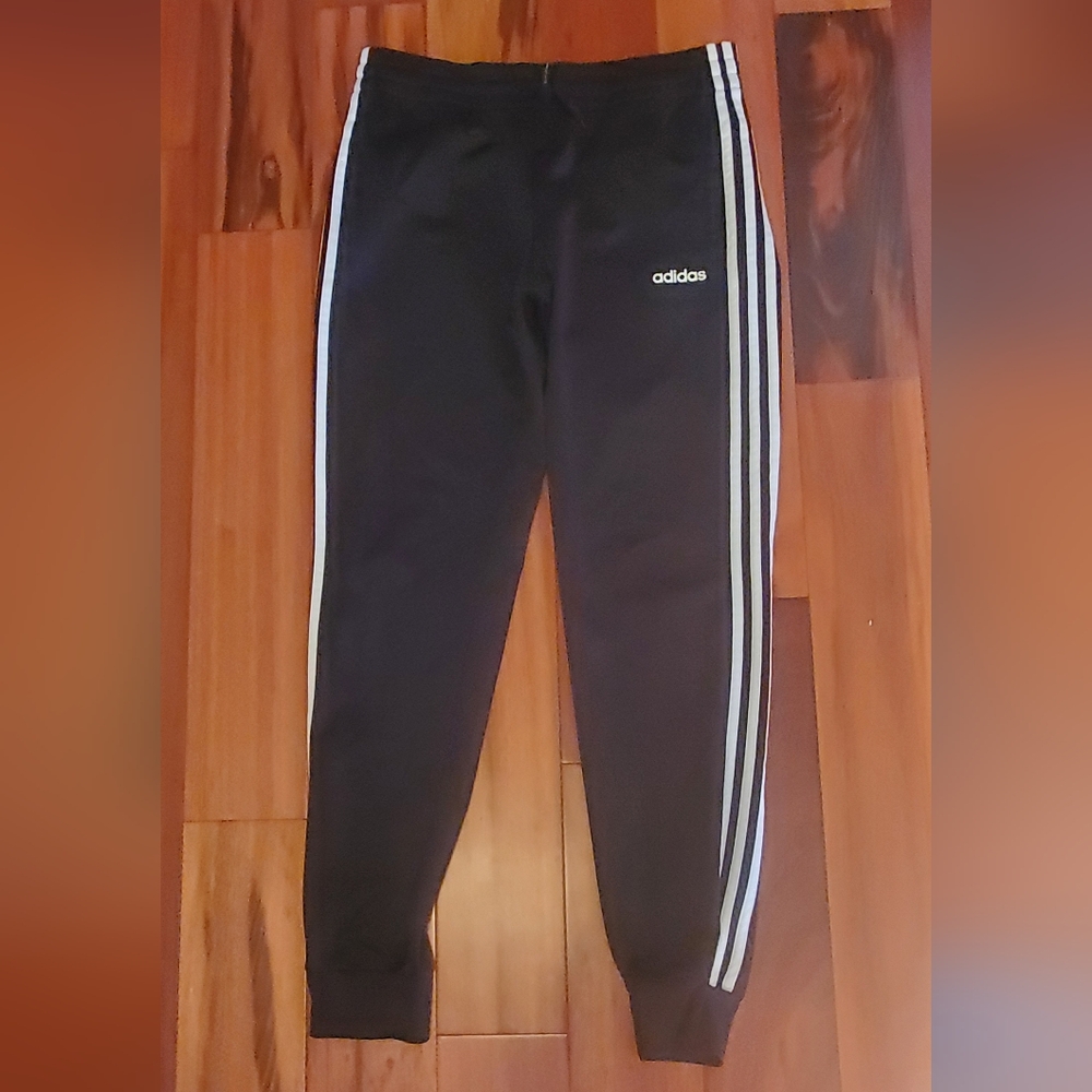 Adidas Black Track Pants with White Stripes